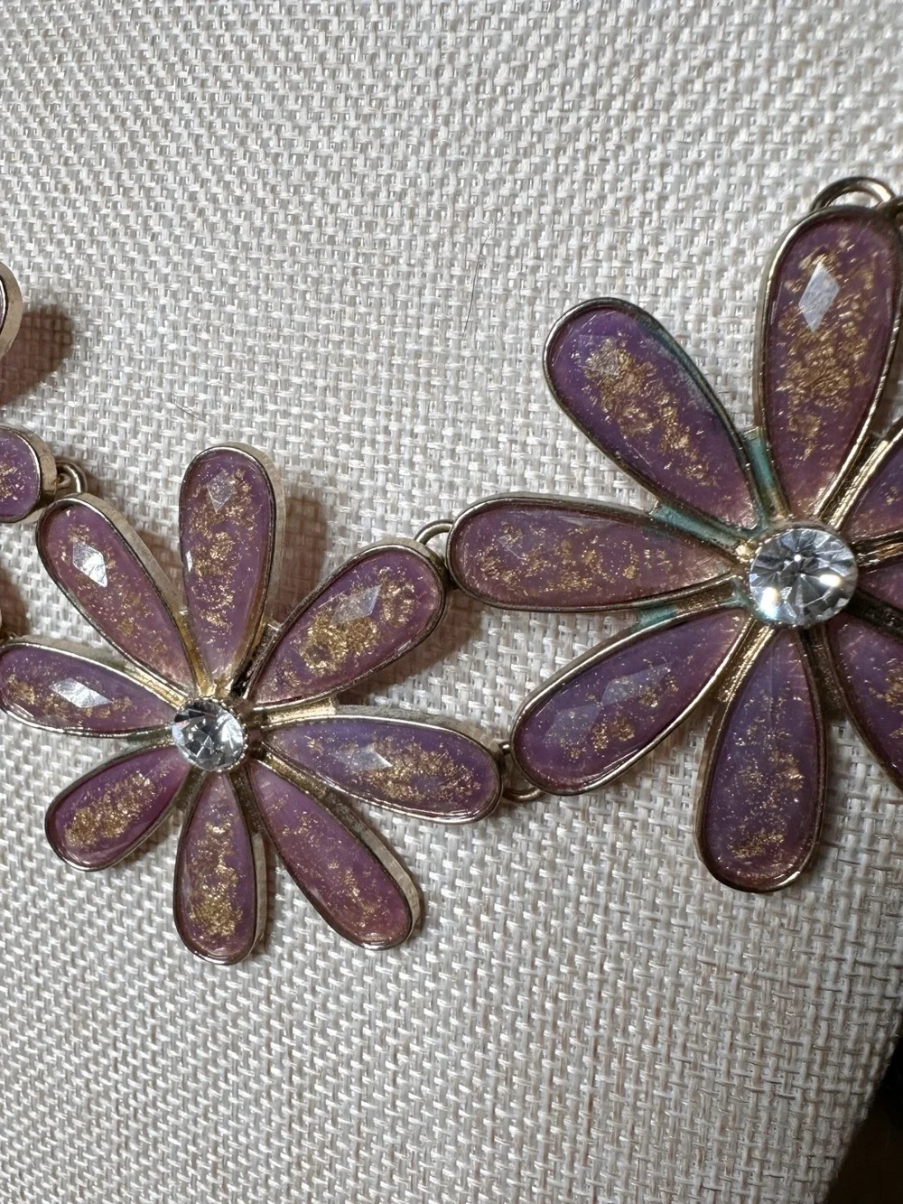 Gold Chain Pink Flower Statement Necklace